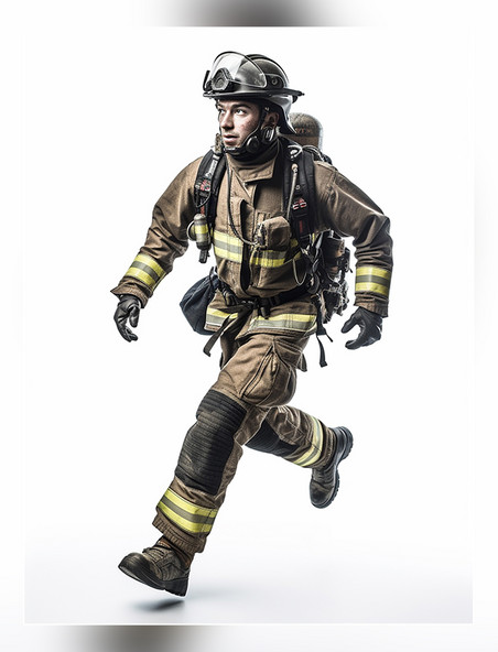 专业消防员全身照穿着消防服成年男性人像摄影风格