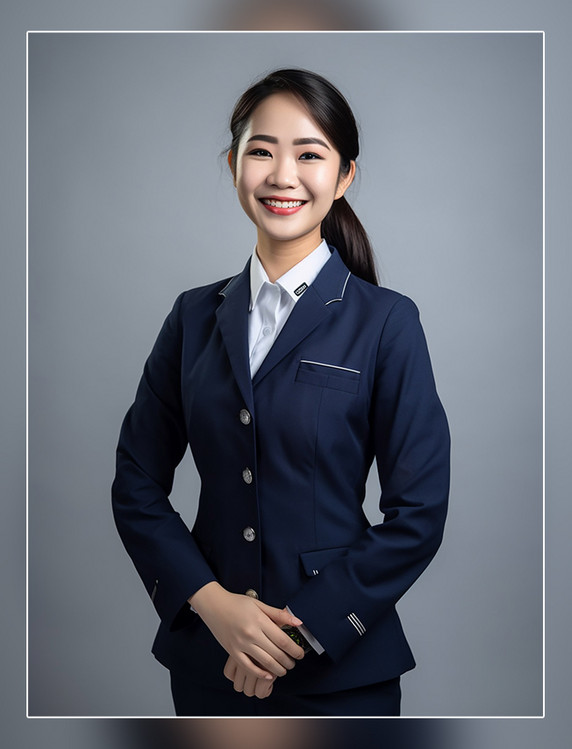 银行职员的照片亚洲面孔女性全身照专业服装微笑人像摄影风格