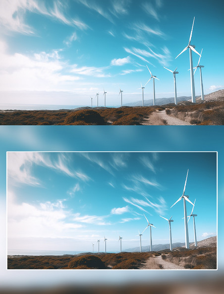 蓝天白云风力发电摄影新能源环保