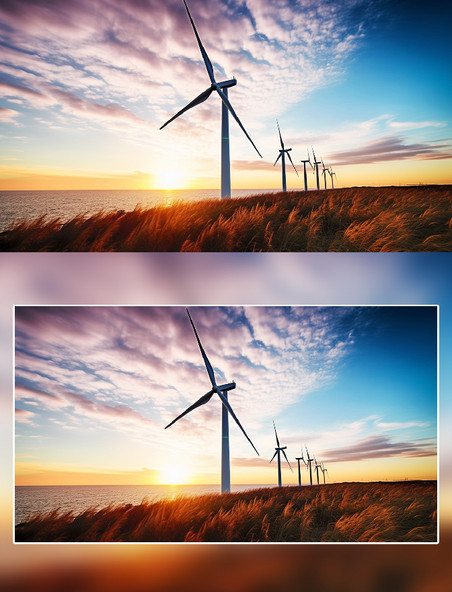 夕阳下风扇风力发电摄影新能源环保