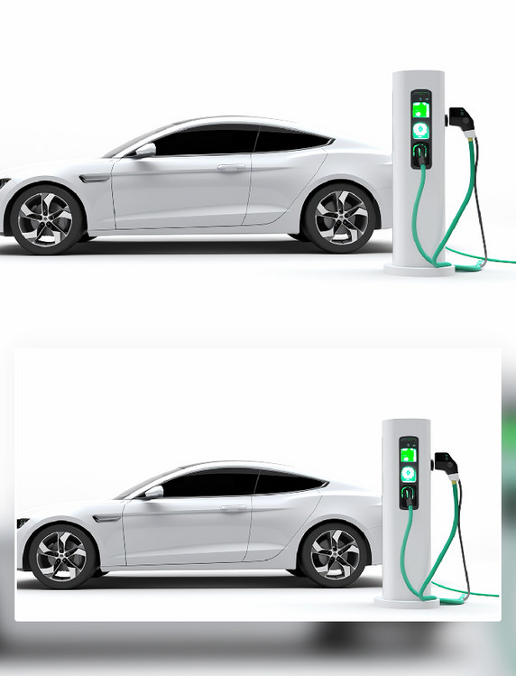 白色新能源汽车充电场景摄影