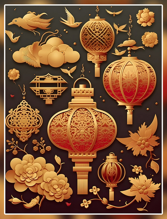橙色灯笼元素数字艺术