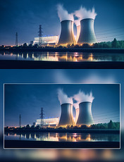 夜晚核能工厂烟雾新能源环保摄影
