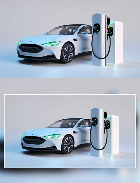 白色新能源汽车充电摄影