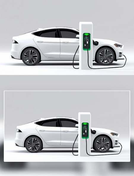 白色充电桩新能源汽车充电摄影