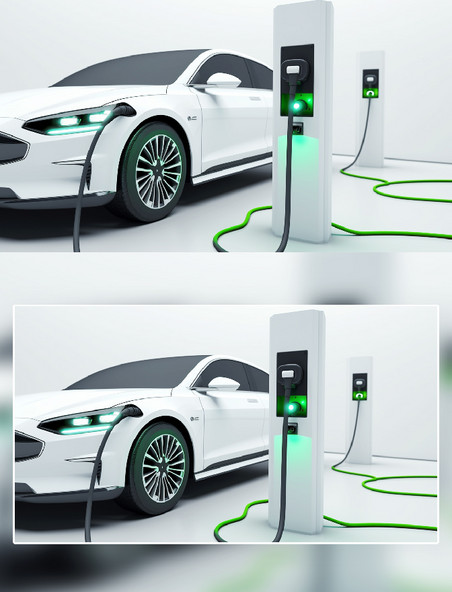 新能源白色汽车充电桩摄影汽车