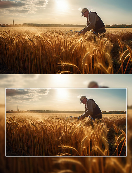 粮食丰收小麦麦穗摄影图农田