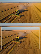 农业科技大场景收割机夏收麦子农田