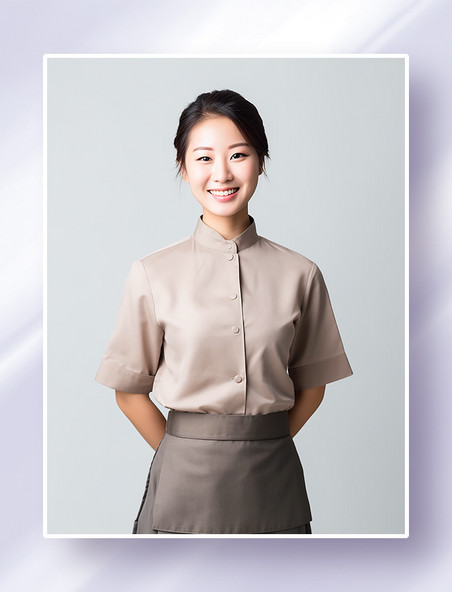 微笑的中国美女服务员穿着素色工作服服务员厨师人物人像半身照