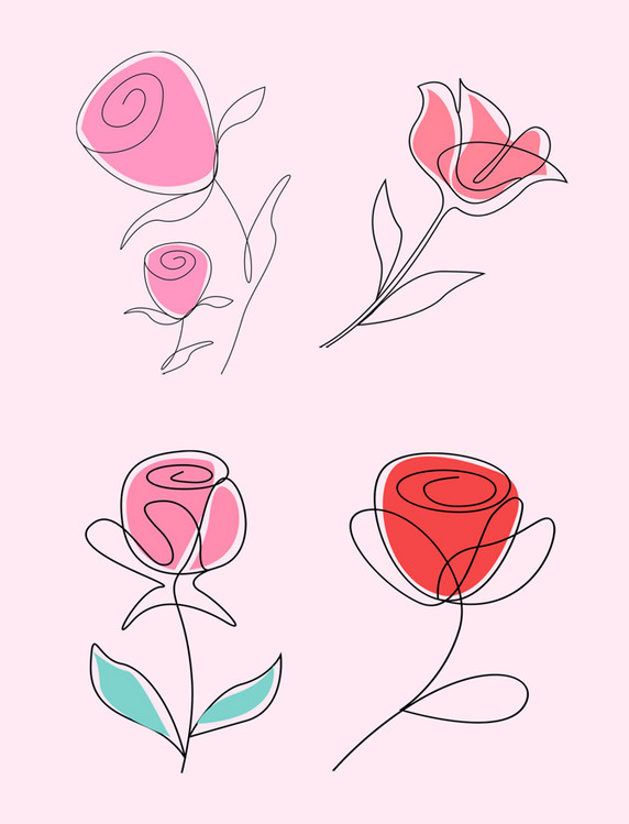 520线条花朵玫瑰花情人节