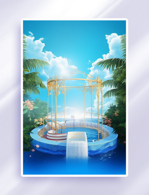 蓝色促销夏天电商展台