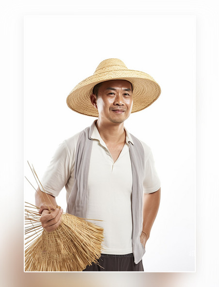 男性农民手拿稻草人像摄影