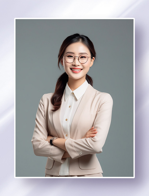 戴着眼镜穿着浅色正装的美女教师老师幼师半身职业照人物