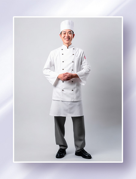 穿着白色厨师服的男性厨师全身职业照摄影图人物