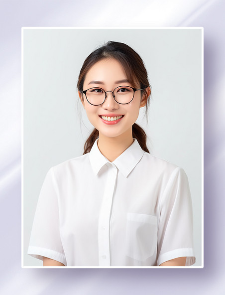 穿着白色短袖衬衫戴着眼镜的美女教师老师幼师半身职业照人物