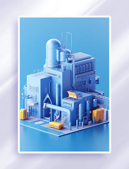 蓝色3D立体卡通工厂流水线