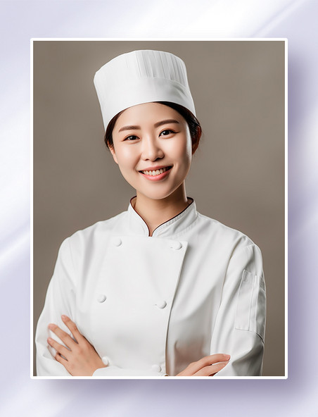 穿着厨师服微笑的美女厨师半身职业照摄影图人物