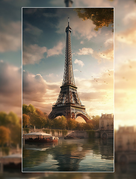 国外建筑河流天空景色法国巴黎铁塔地标