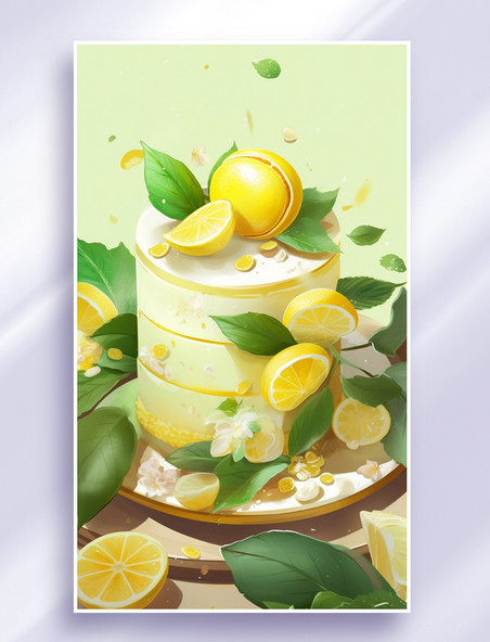 黄色点心奶油牛奶蛋糕柠檬插画