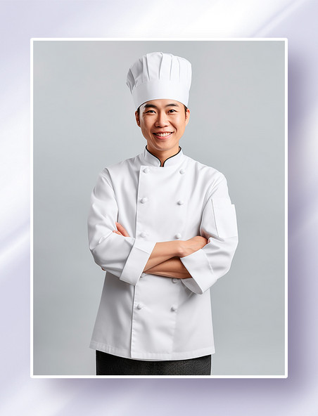 厨师半身职业照男性微笑穿着厨师服形象摄影图人物