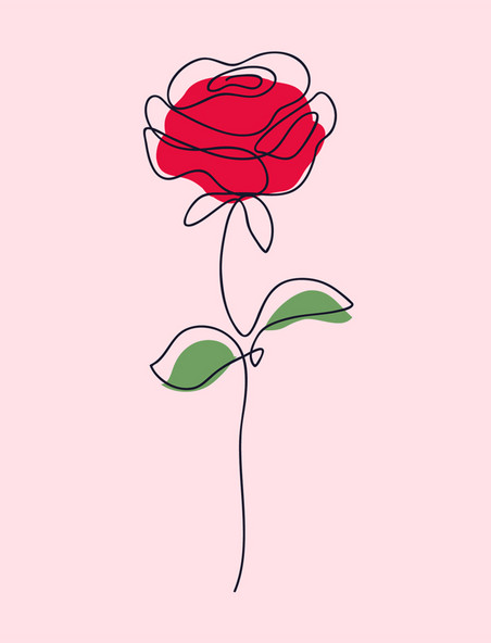 一笔画线条玫瑰花朵抽象线条