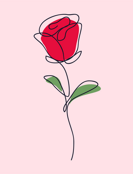 520线条一笔画玫瑰花朵线条艺术