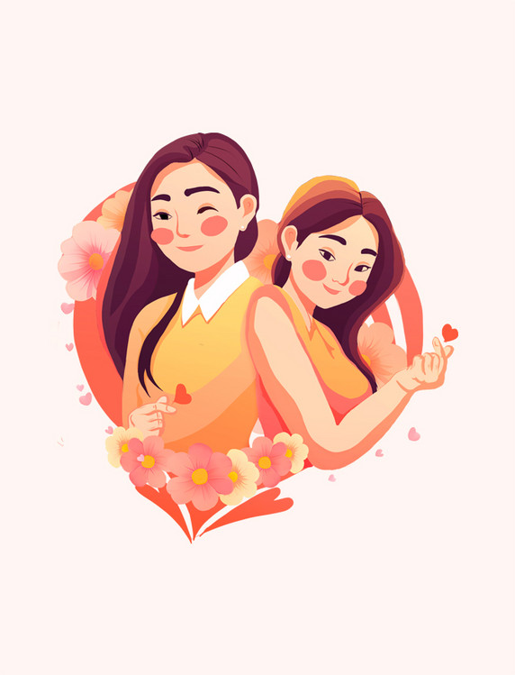 母亲节母女比心微笑表情元素