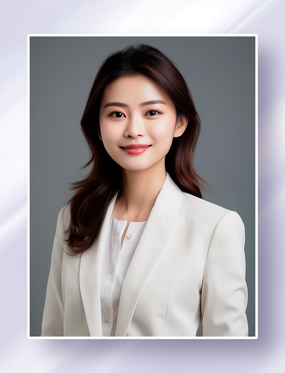 穿着白色正装微笑的美女女性企业家半身照人物