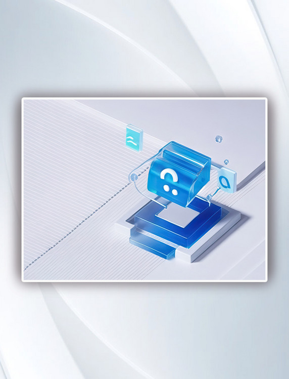 3D图标商务B端毛玻璃蓝色背景横图