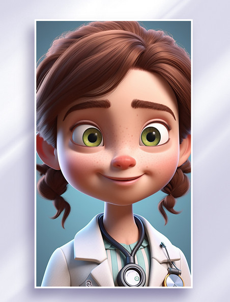 3D可爱风皮克斯风格人物肖像头像医生护士医药研发女性女孩2