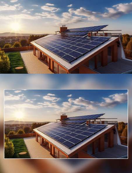 房屋顶部光伏摄影太阳能新能源环保太阳能
