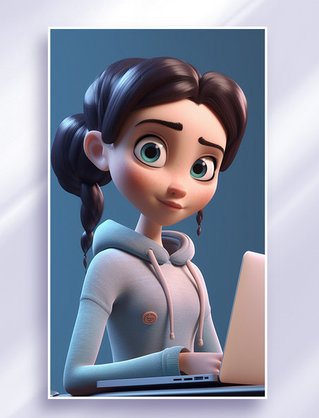 3D可爱风皮克斯风格人物肖像头像IT技术开发职业女性女孩1