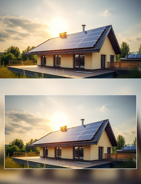 傍晚屋顶光伏新能源环保太阳能