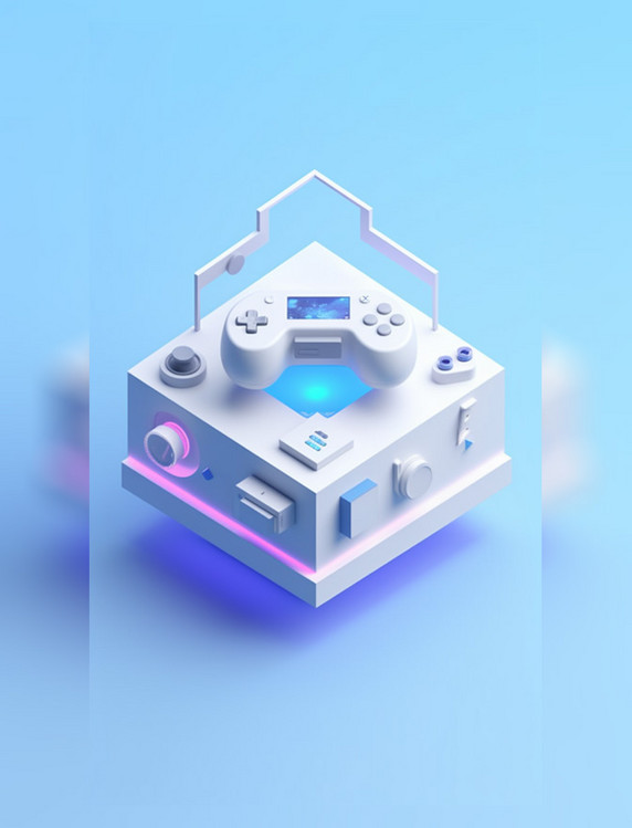 商务风蓝白色搭配游戏机图标蓝色背景B端icon