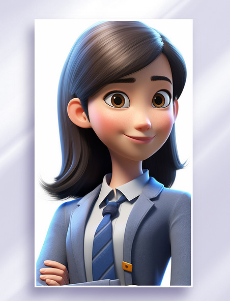 3D可爱风皮克斯风格人物肖像头像白领办公室职员女性女孩1