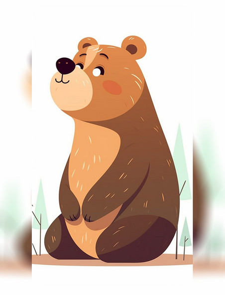 拟人卡通2d平面熊在坐着动物