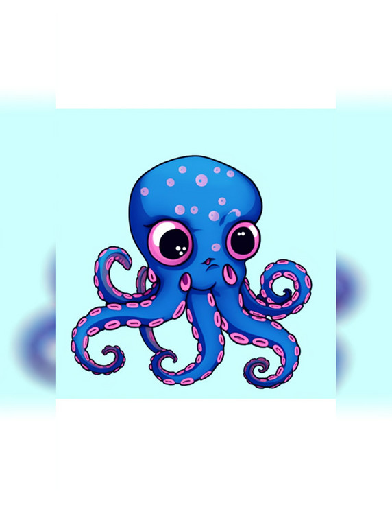 拟人卡通2d平面蓝色章鱼动物