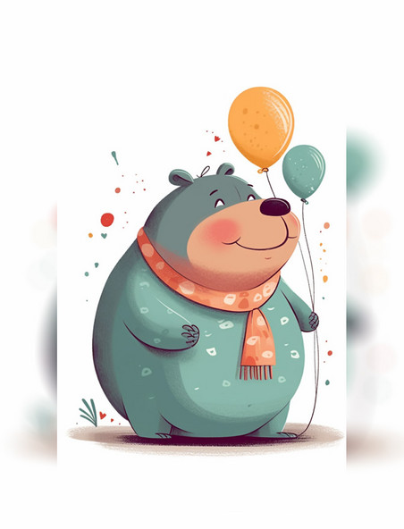 拟人卡通2d熊拿着气球动物