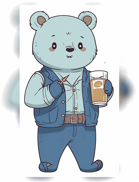 拟人卡通2d平面工装熊动物