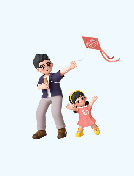 父亲节3D立体爸爸带女儿放风筝