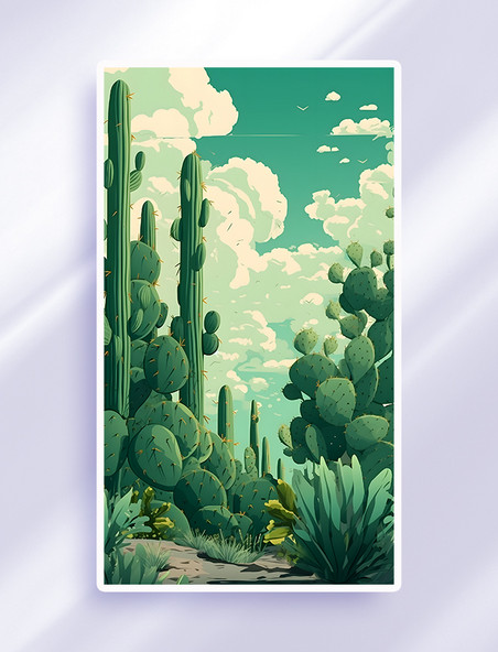 热带沙漠仙人掌植物插画