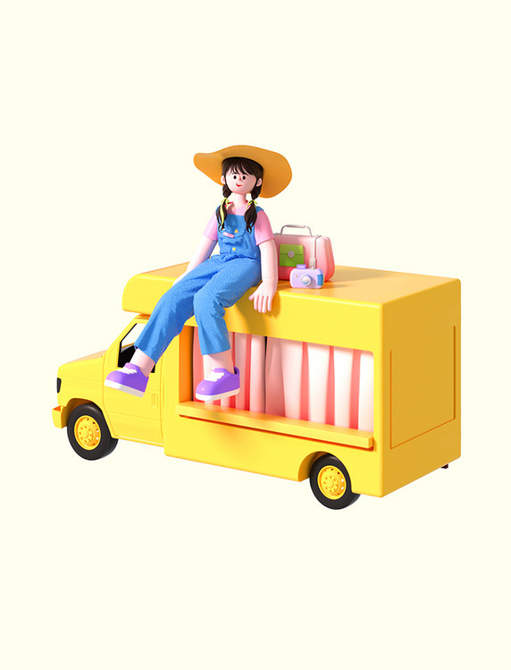 3d立体C4D情人节520旅游房车旅行人物