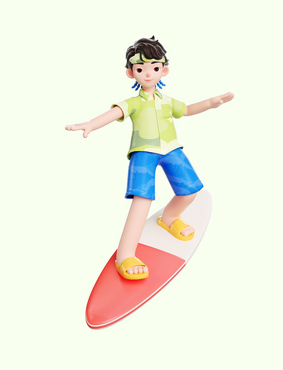 3d立体夏季夏天海边度假人物冲浪男生