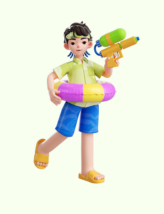 3d立体夏季夏天海边度假人物玩水枪男生