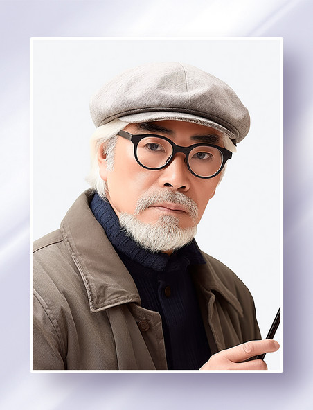戴着贝雷帽和眼镜的大龄男性设计师画家书法家职业照