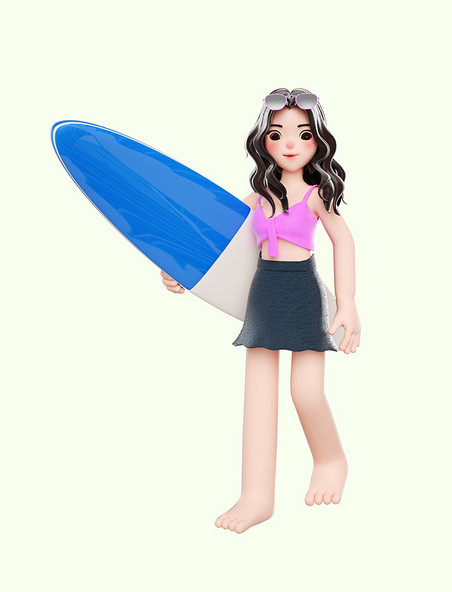 3d立体夏季夏天海边度假人物冲浪女孩