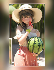 夏日可爱的女孩夏季夏天凉爽清爽手里拿着西瓜