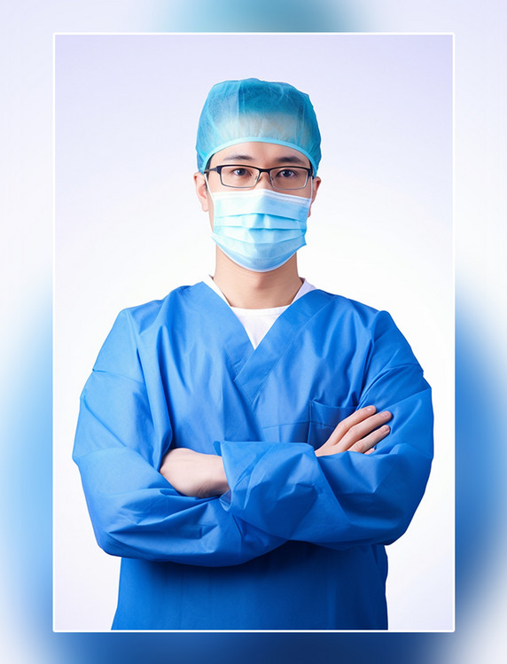 身穿蓝色手术服医生人像摄影外科医生手术医疗