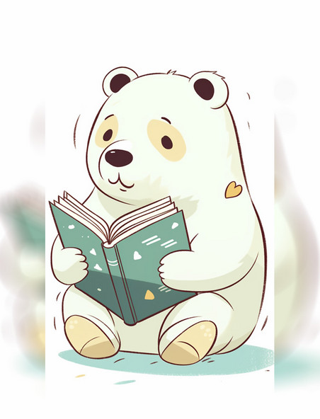 北极熊看书卡通拟人动物白色背景