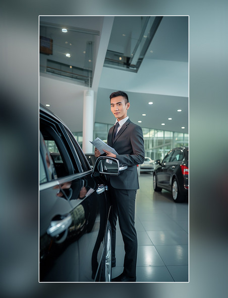 汽车行业男销售4S店的汽车销售人员摄影图